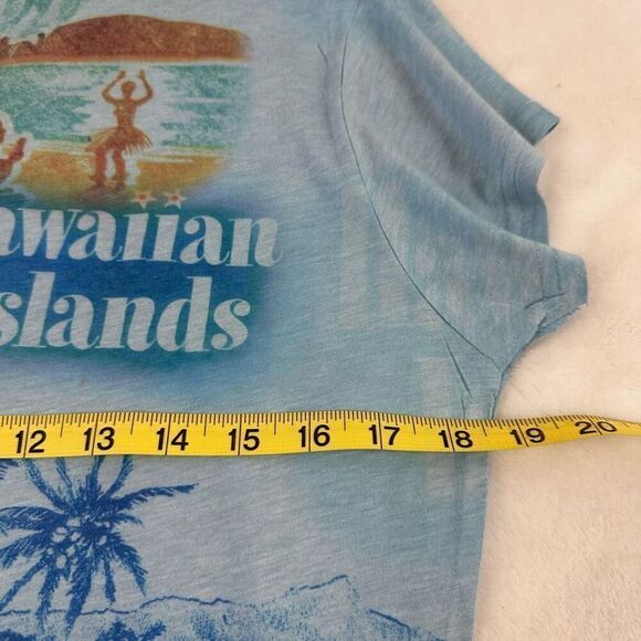 Vintage Cubism XL Hawaiian Islands Pop Art Graphic Tee Blue Retro All Over Print - Picture 7 of 8